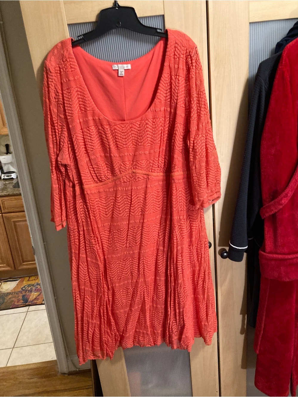 dressbarn Coral Textured Scoop-Neck Midi Dress